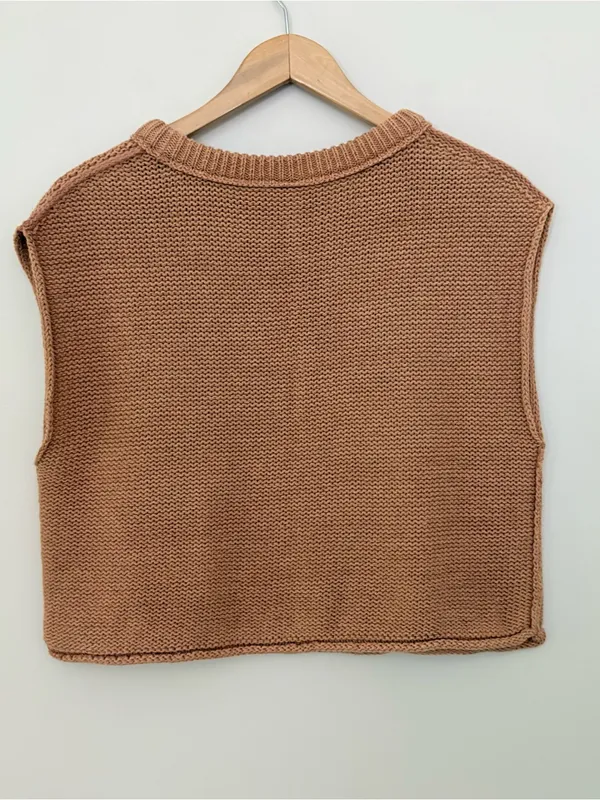 Free People Knit Sweater Vest XS Brown Cotton Cropped Chunky Knit Boho - Image 7