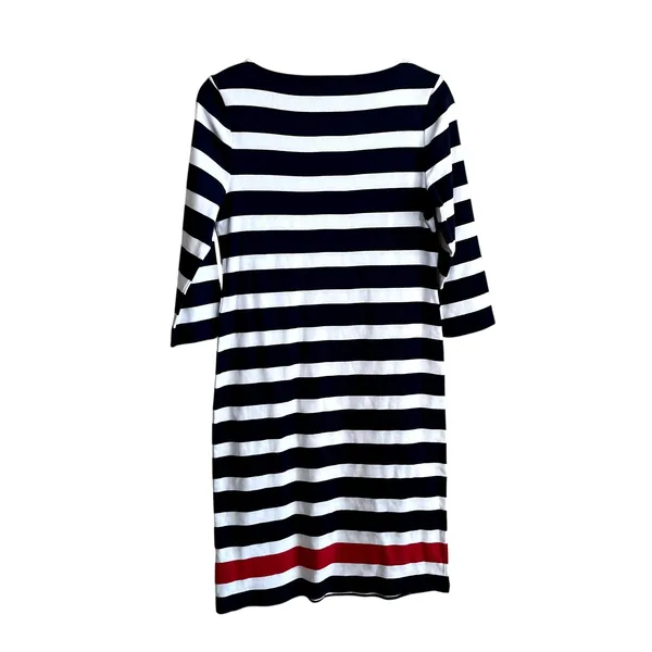 Lauren Ralph Lauren navy white red striped sailor boat neck midi dress women's M - Image 5