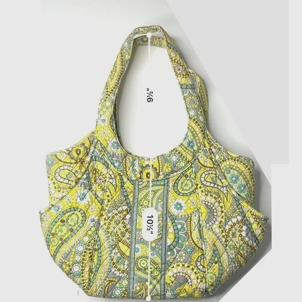Vera Bradley Quilted "Lemon Parfait" Yellow Large Hobo Handbag Paisley‎ Bright - Image 7