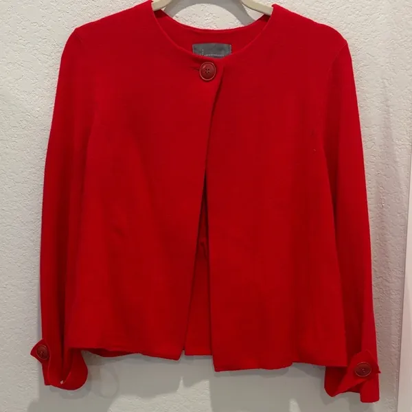 By Anthropologie Red Bolero‎ One Button Peplum Open Front Blazer Jacket Size S - Image 4