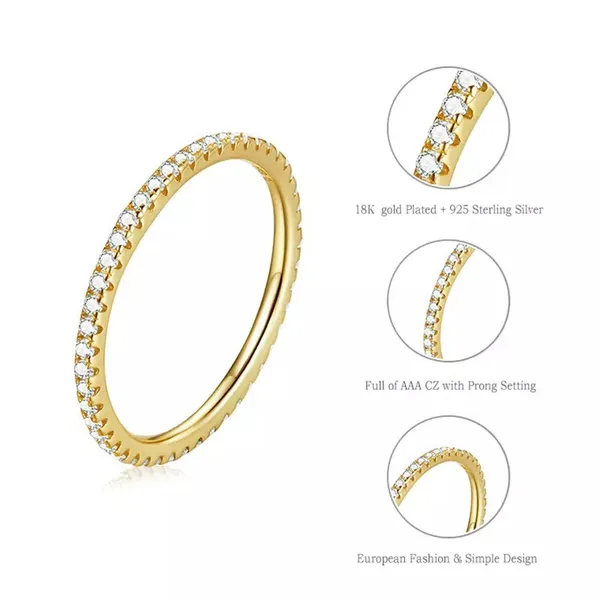Sterling Silver SIZE 6 Gold 925  Simulated Diamond Stackable Ring Eternity Band - Image 3