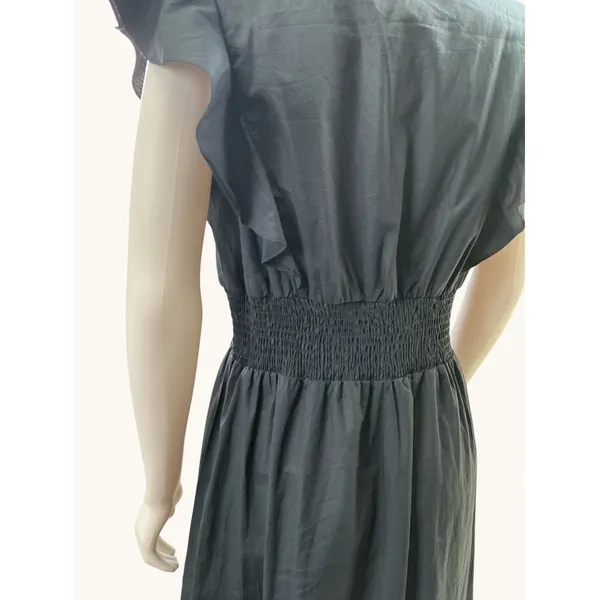 Molly Bracken Black Cotton Ruffle Maxi Dress Smocked Waist V-Neck‎ Size M - Image 13