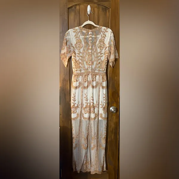 Altar’d State Elegant Cream and Brown Embroidered Dress - Image 5