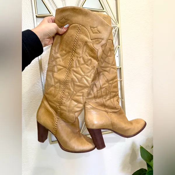 Retro Y2K Vintage Dani Tan Leather Boots size 7 - Image 6