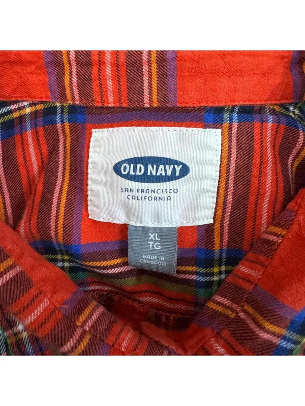 Old Navy Red and Green Plaid Button Down Shirt Plus Size XL - Image 4