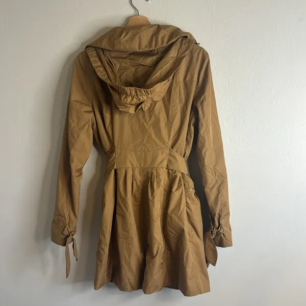 Cole Haan Women's Tan Trench Rain Coat Classic Hooded Medium - Image 10