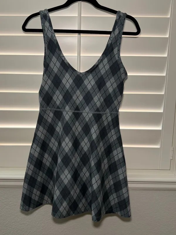 BEYOND YOGA Softmark Movement Dress Grey Argyle Plaid Size XS - Image 2