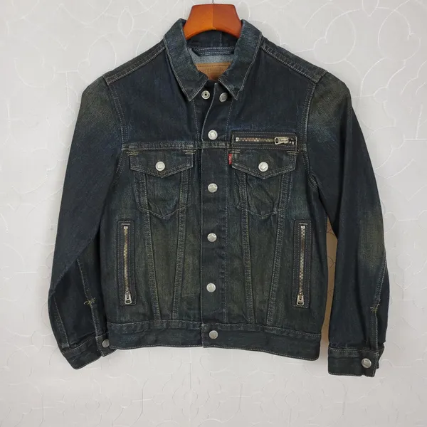 Levis Red Tab Trucker Denim Jacket Womens Medium Dark Wash Snap Closure 2 Pocket - Image 13