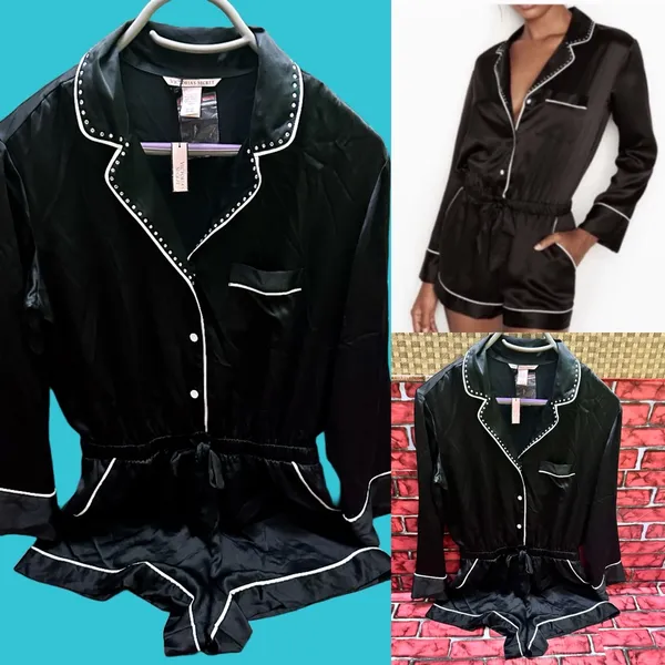 Victorias Secret Elegant Black Romper Satin size S - Image 2