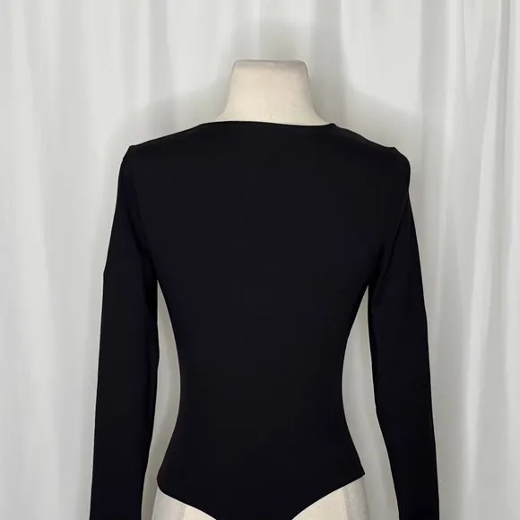 Free People INTIMATELY Basic Babe Bodysuit Black Plunging Neck Thong Small - Image 10