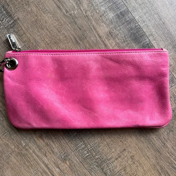 Hobo International Pink Leather Zip Clutch Wallet Floral Lining Grommet Detail - Image 2