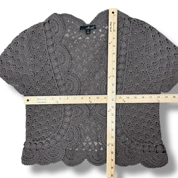 Willi Smith‎ Boho Cottage Crochet Cardigan Shrug Sweater Taupe Medium - Image 10