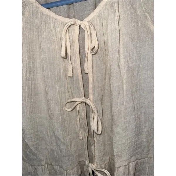 Women’s altar’d state cream tie front long sleeve ruffled sleeve blouse boho - Image 4
