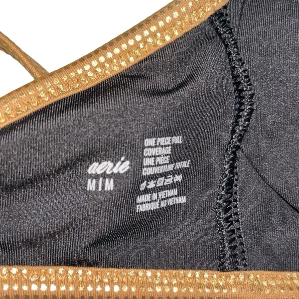 Aerie Black & Gold Full Coverage Cutout One Piece Swimsuit size Medium - Image 5