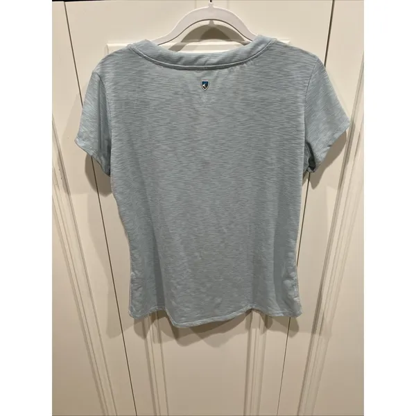 Kuhl Sona Light Blue V Neck Slub Top Short Sleeve Outdoor Casual Classic Upf 30 - Image 3