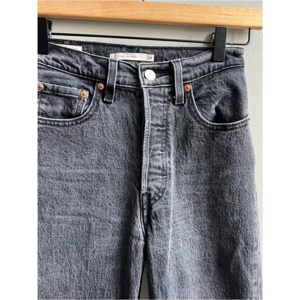 Levi’s Premium Ribcage Boot Cut Button Fly Black Jeans, Size 24 - Image 5