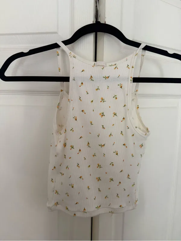 NWT Skims Cotton Rib Cami Marigold Rosebud Print White Crop Size Small - Image 10
