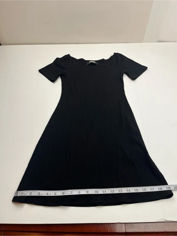 Reformation Classic Black Ribbed Short Sleeve Scoop-neck Dress Womens XS Stretch - Image 7
