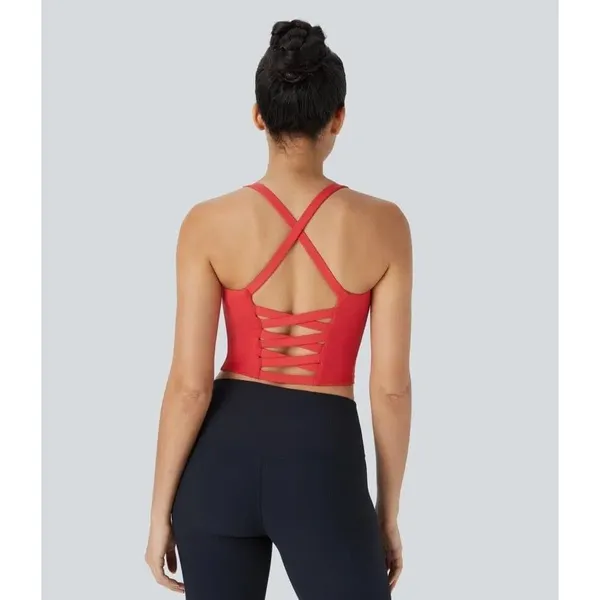 Halara Crisscross Backless Built In Bra Tank Top Red Size XXS - Image 9