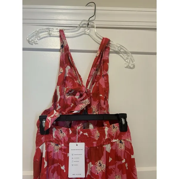 New Pink Floral Cross Neck Halter Open Back Printed Summer Maxi Dress Size XL - Image 7