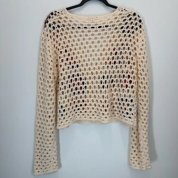 Debut Crochet Cream Granny Square Cardigan Sweater size M - Image 7