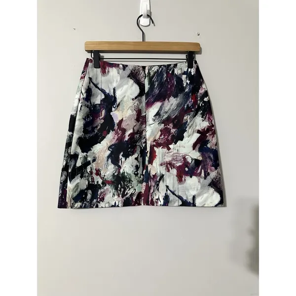 CARVEN Skirt 36 US 4 Abstract Brushstroke Art Print Mini Silk Blend Pocket‎ Wrap - Image 7