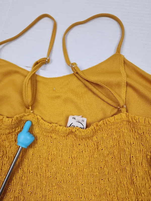 Cotton Women’s Yellow Eyelet Knee Lenght Dress Smocked Back Size M - Image 7