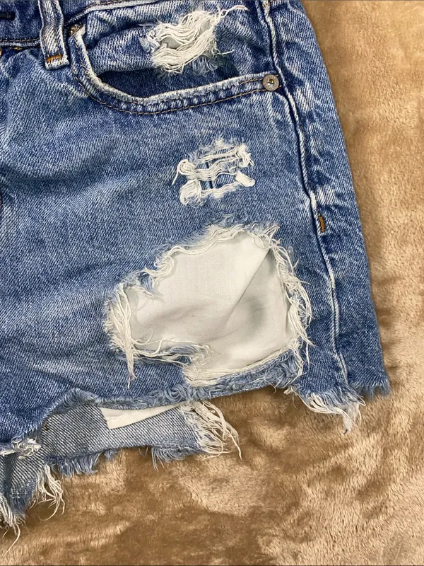 American Eagle Outfitters Ripped Light Blue Denim Cutoff Shorts - Image 4