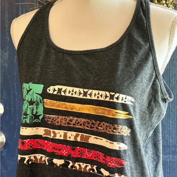 Women's Black Graphic Flag Tank Top size L Gray Size L - Image 2