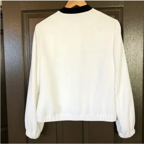 Tahari White Bomber Jacket Asymmetric Zip Fully Lined Sz 4 - Image 2