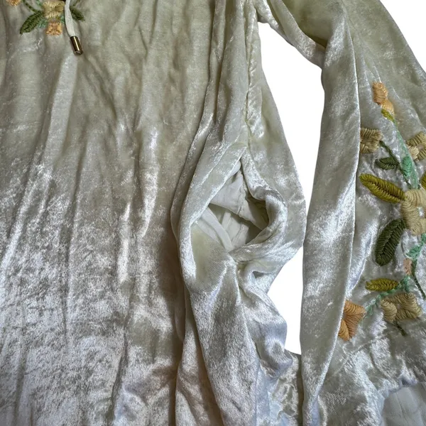 Free People‎ Ember Embroidered Floral Tunic Top Womens Small Cream Velvet NWOT - Image 11