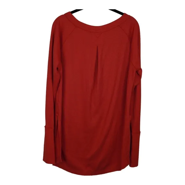 Free People We The Free Thermal Top Women Medium Red Waffle Knit Side Slit Boho - Image 7