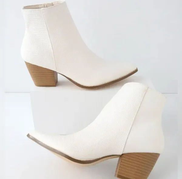 Lulu’s Spirit Ivory Snake Pointed Toe Ankle Booties - Image 3
