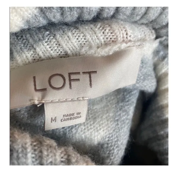 $75 LOFT - tunic style turtleneck sweater, gray and cream striped M - Image 10