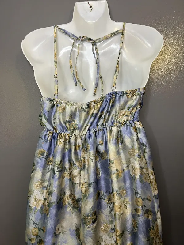 Wild Fable Dress Womens Small Blue Floral Satin Maxi Sundress Ruffle Hem - Image 8