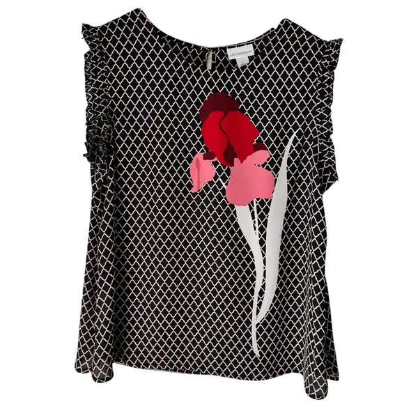 Liz Claiborne Black Diamond Print Floral‎ Sleeveless Top - Size L - Image 8