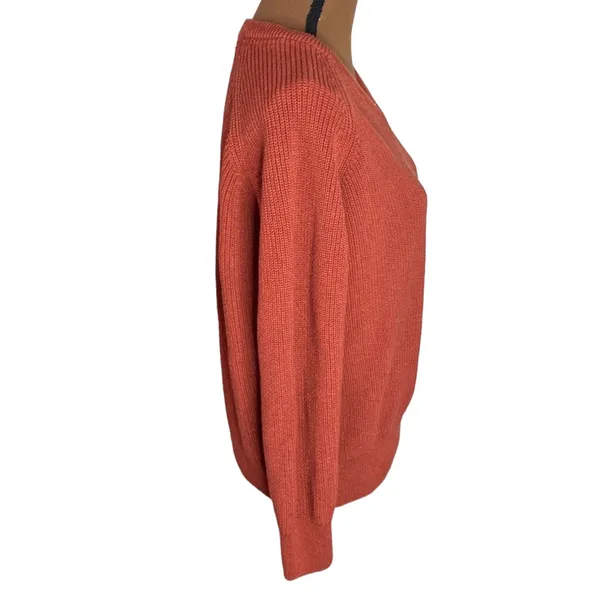 Paul James cotton ribbed v-neck sweater in rust hue size S - Image 5