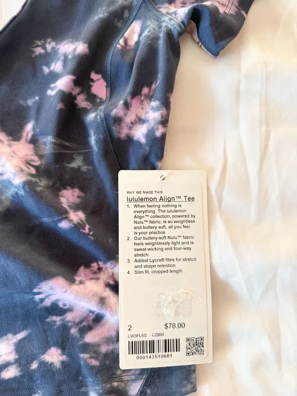 Lululemon Circulate Tie Dye Mineral Blue Multi Align T-Shirt Size 2 - Image 3