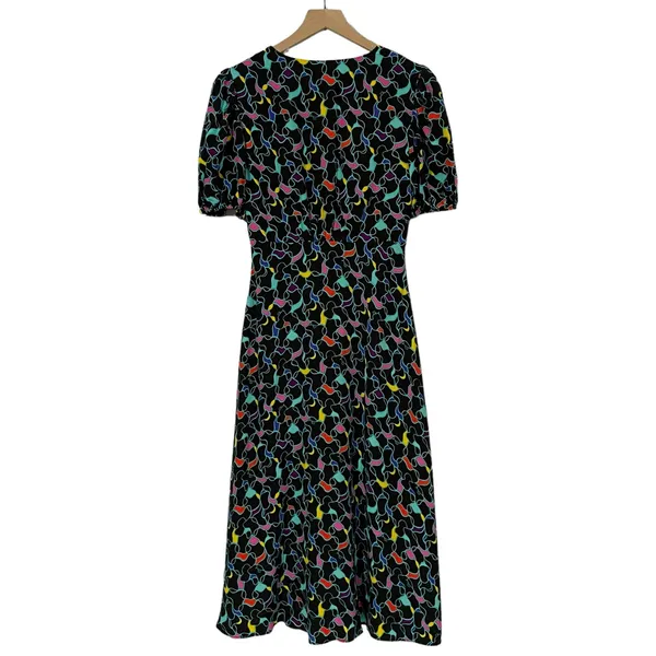 STAUD Milla Puff-Sleeve Midi-Dress - Black Abstract Wave - 4 - Image 9