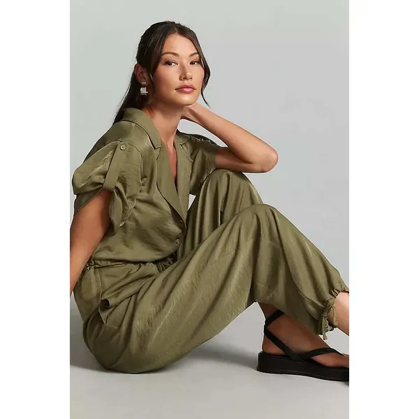Anthropologie Tiny Heidi Green Utility Jumpsuit Short Sleeve Drawstring NWT S - Image 3