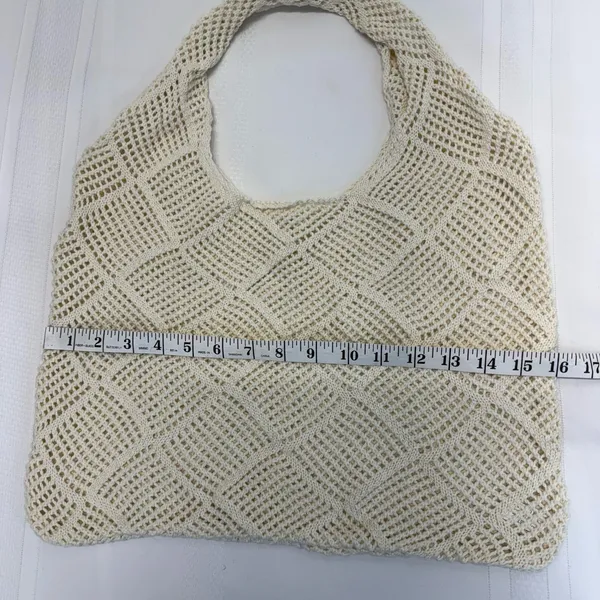 Crochet Mesh Hobo Tote Bag Ivory Cream Knit Beach Bag Boho Summer Shoulder NEW - Image 4