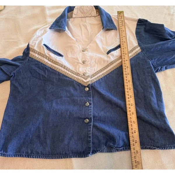 Vintage 90s Cumberland Outfitters Xl Denim Western Shirt Cowgirl Colorblock - Image 5