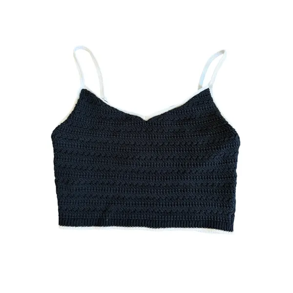 Abercrombie & Fitch Crochet Knit Crop Cami Small Black White Cotton Bra Top - Image 2