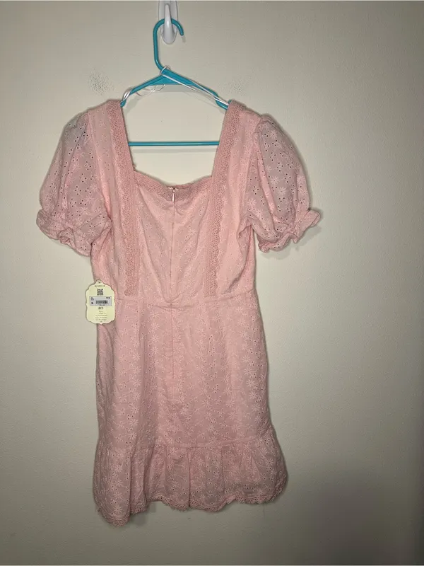 NWT Altar’d state Jaelyn eyelet lace puff sleeve coquette dress blush pink S - Image 4