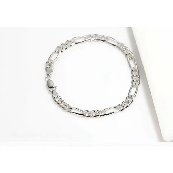 NEW Unisex Rhodium Plated 925 Sterling Silver‎ Figaro Chain Bracelet, 8” - Image 6