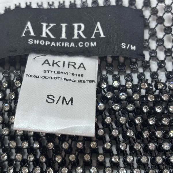 Akira Women's Black Glitter Mesh Metal Rhinestone Long Sleeve S/M Glam Y2K Party - Image 5