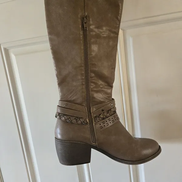 r2 Womens Knee High Boots Size 9 Brown Braided Buckle Block Heel Boho Western - Image 5