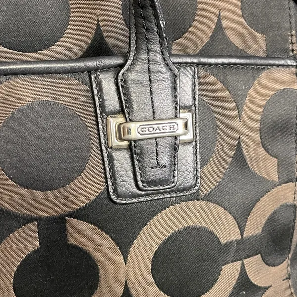 Coach Black Brown Medium size shoulder bag tote Leather Canvas - Image 2
