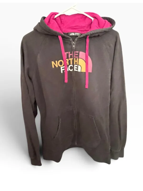 Women's The North Face Zip-Up Hoodie Black Pink Size L - Image 4