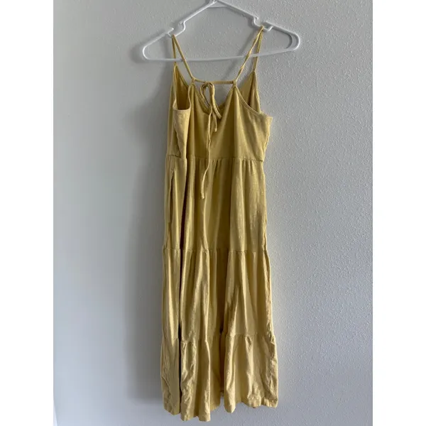 Old Navy Dress Womens Medium‎ Butter Yellow Tiered Midi Beachy Coastal Casual - Image 2
